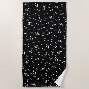 Serviette De Plage noir d'argent, note, musique, mélodie, musique, so