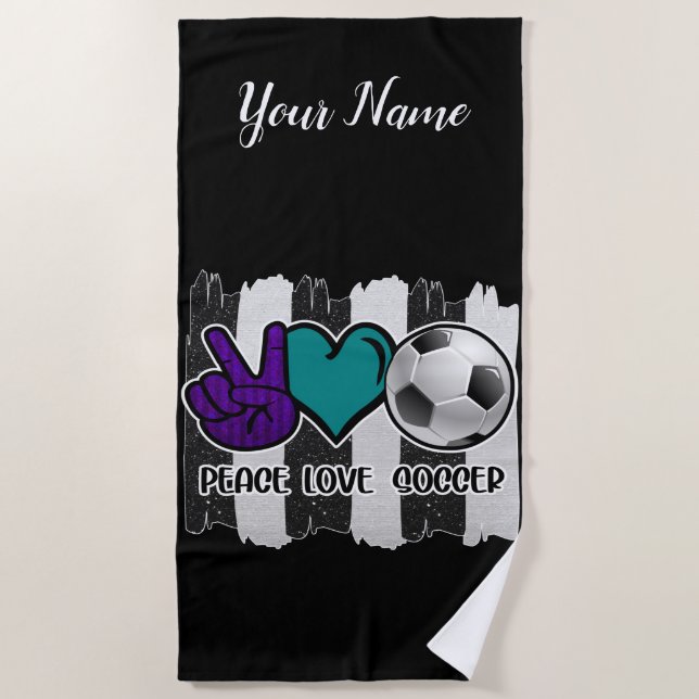Serviette De Plage Noir et blanc Striped Peace Love Soccer (Devant)