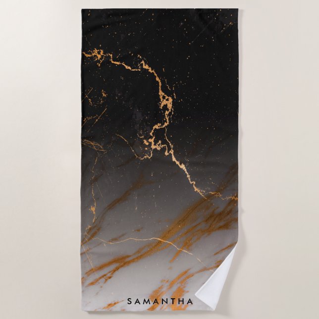 Serviette De Plage Noir et Marbre blanc (Devant)