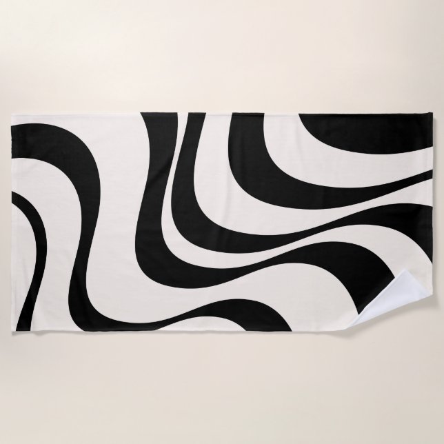 Serviette De Plage Noir et pastel moderne ondes rétro design (Devant)
