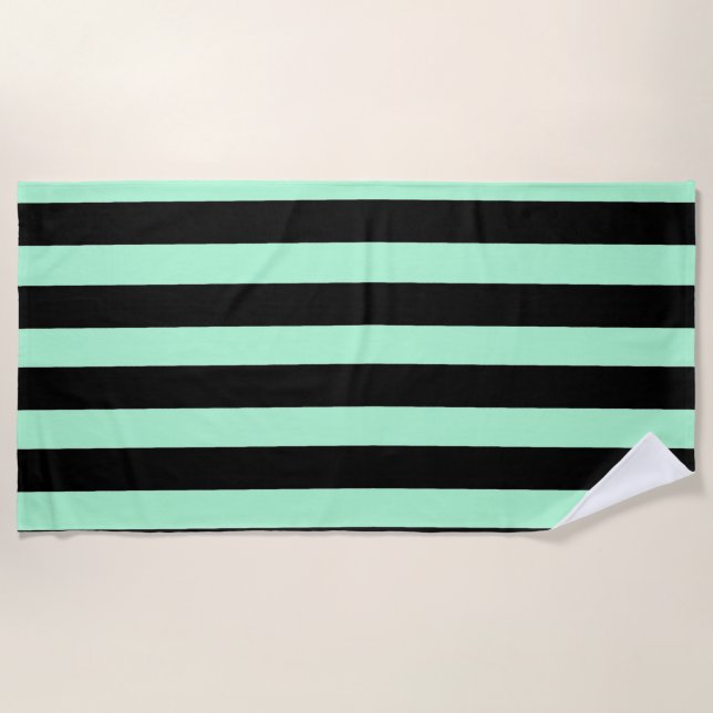 Serviette De Plage Noir et vert menthe (Devant)