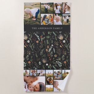 Serviette De Plage noir moderne élégant 17 photo pampas botanique bea