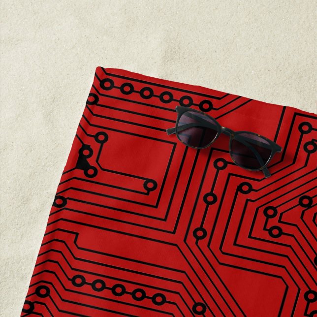 Serviette De Plage Noir moderne sur carte de circuit informatique rou (En situation)