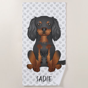 Serviette De Plage Noir & Tan Cavalier King Charles Spaniel & Nom