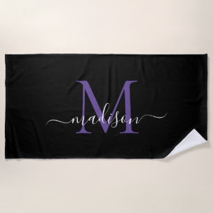 Serviette De Plage Noir violet violet Monogramme Feminine Girinine Sc