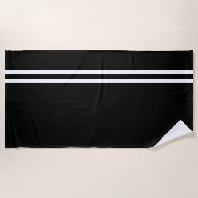 Serviette de plage noire aux lignes blanches (Devant)