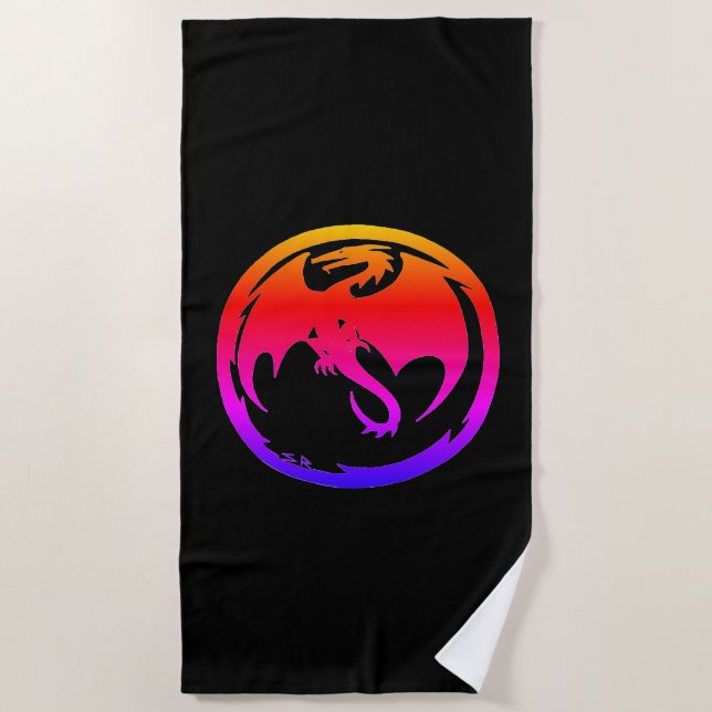 serviette de plage noire Neon Dragon (Devant)