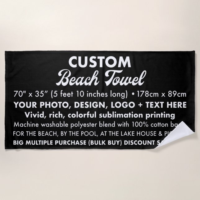 Serviette de plage noire personnalisée 5' 10" (Devant)