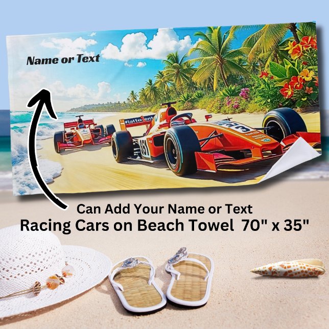 Serviette De Plage Nom, 2 voitures Red Racing sur le sable (Créateur téléchargé)