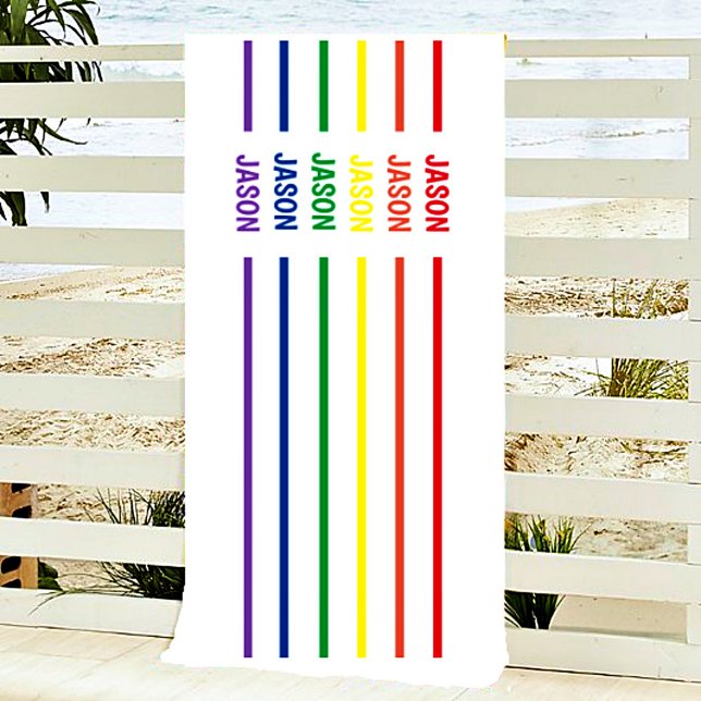 Serviette De Plage Nom arc-en-ciel personnalisé (Créateur téléchargé)