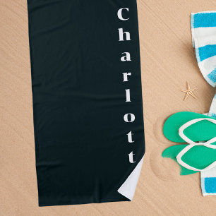 Serviette De Plage Nom blanc noir