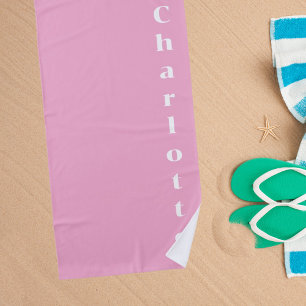 Serviette De Plage Nom blanc rose