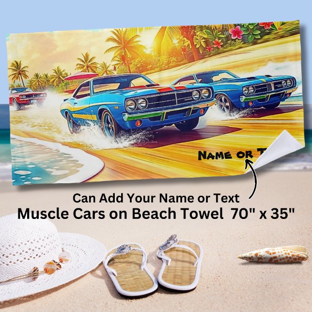 Serviette De Plage Nom, Blue Muscle Cars sur Sandy (Créateur téléchargé)
