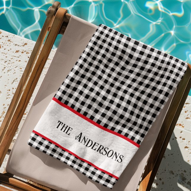 Serviette De Plage Nom Buffle noir et blanc Chèque Bassin à Accent ro (Créateur téléchargé)