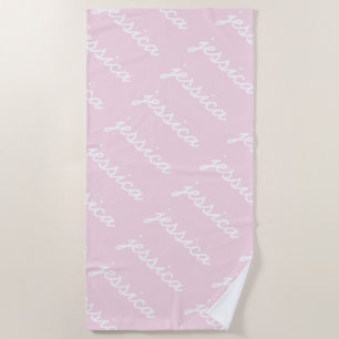 Serviette De Plage Nom cursif rose de votre nom