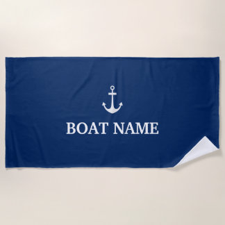 Serviette De Plage Nom de bateau d'ancre nautique bleue