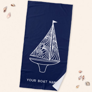 Serviette De Plage Nom de bateau de voile Bleu marine