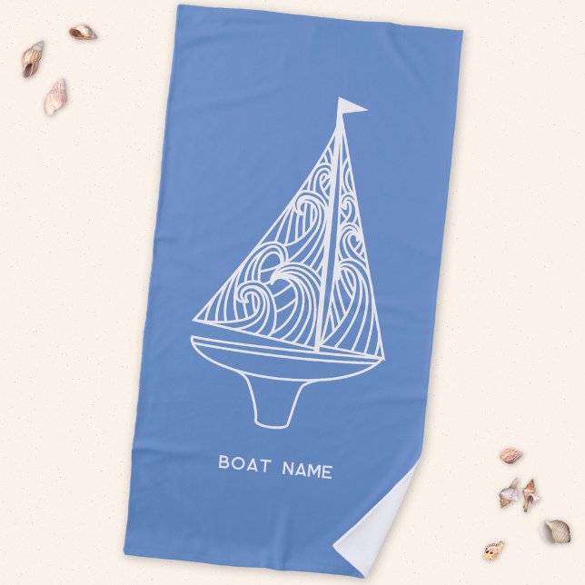Serviette De Plage Nom de bateau de voile nautique  (Sailing boat nautical personalized boat name beach towel)