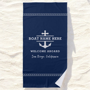 Serviette De Plage Nom de bateau nautique personnalisé Bienvenue à bo
