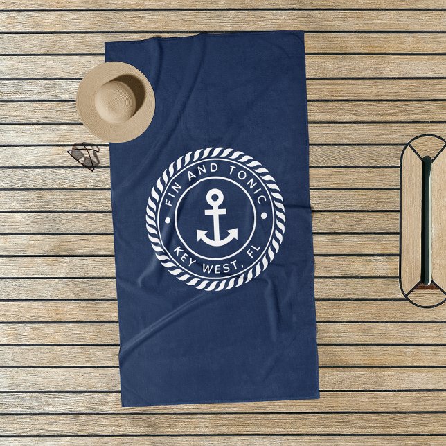 Serviette De Plage Nom de bateau Navy & White Anchor (Créateur téléchargé)