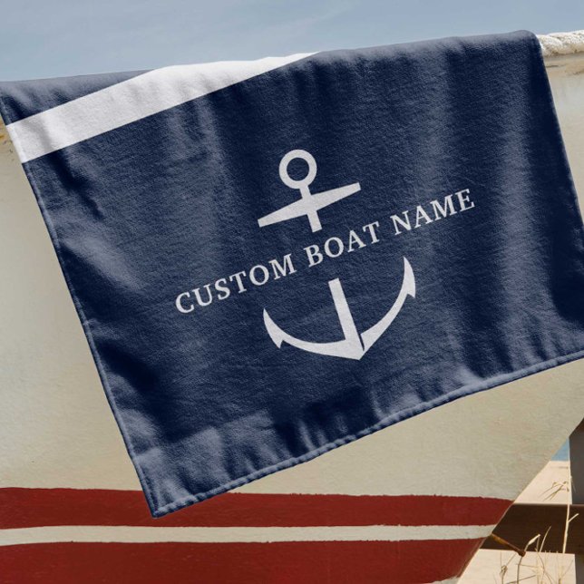Serviette De Plage Nom de bateau personnalisé moderne Ancre nautique (Créateur téléchargé)