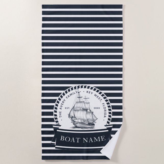 Serviette De Plage Nom de bateau personnalisé nautique (Devant)