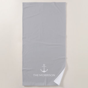 Serviette De Plage Nom de bateau personnalisé nautique ancre blanche