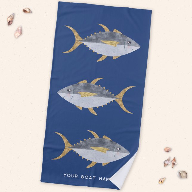 Serviette De Plage Nom de bateau thonier (Personalized boat name tuna fish beach towel)