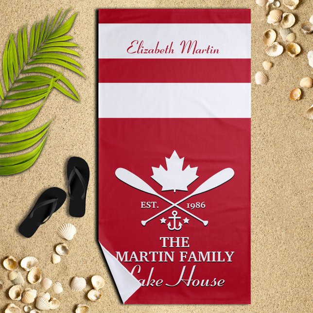Serviette De Plage Nom de famille | Canadian Maple Leaf Custom (Créateur téléchargé)