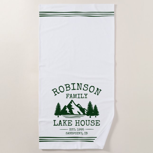 Serviette De Plage Nom de famille Lake House Forest Green Trees (Devant)