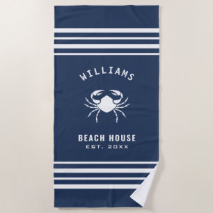 Serviette De Plage Nom De Famille Marine Blue And White Beach House C