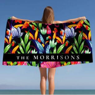 Serviette De Plage Nom de famille personnalisé Motif Floral Arrière -
