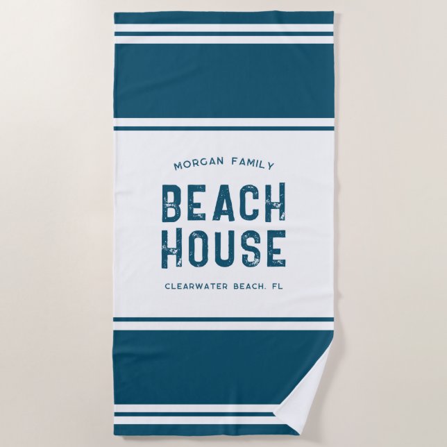 Serviette De Plage Nom de famille Summer Vacation Beach House (Devant)