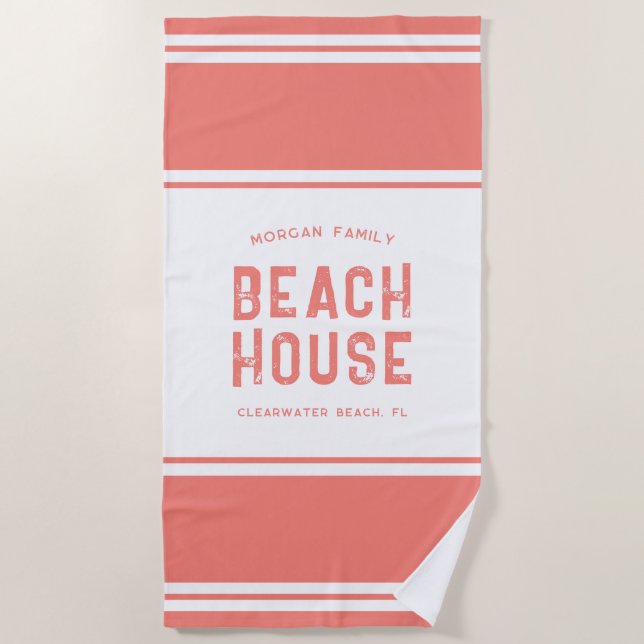 Serviette De Plage Nom de famille Summer Vacation Beach House (Devant)