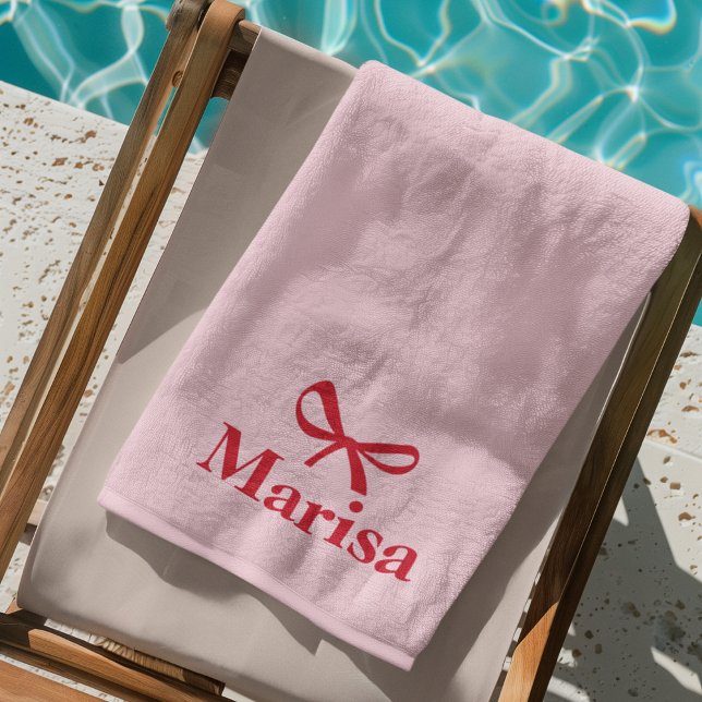 Serviette De Plage Nom de la boîte rose et rouge personnalisée (Créateur téléchargé)