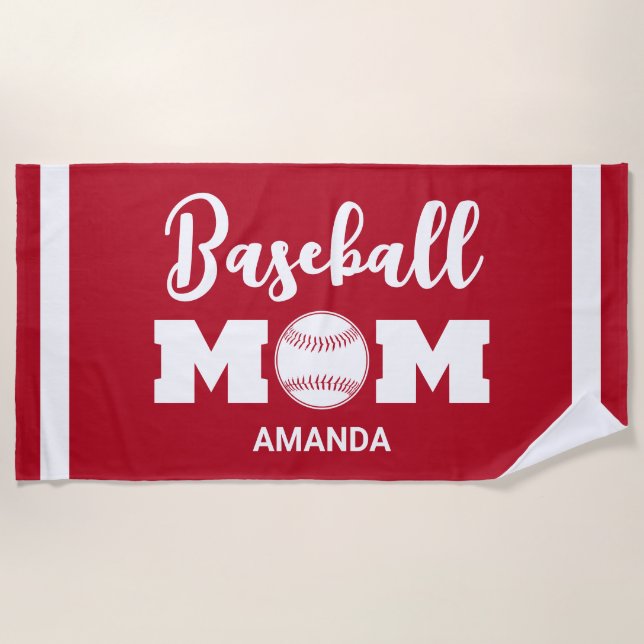 Serviette De Plage Nom de la maman de baseball personnalisée (Devant)