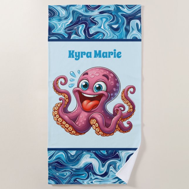 Serviette De Plage Nom de la pieuvre des enfants mignons (Devant)