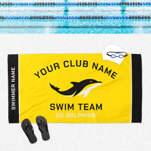 Serviette De Plage Nom de l'équipe de natation jaune personnalisée