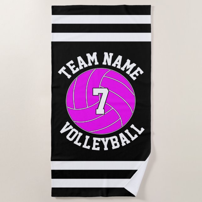 Serviette De Plage Nom de l'équipe de volley-ball rose et numéro du j (Devant)