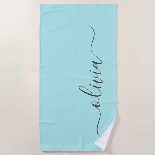 Serviette De Plage Nom de monogramme girly de script moderne sarcelle (Devant)