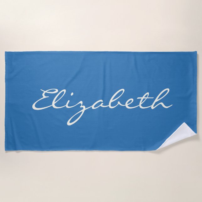 Serviette De Plage Nom de script manuscrit bleu élégant       (Devant)