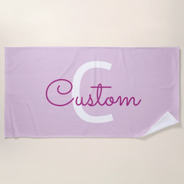 Serviette De Plage Nom de script & monogramme | Magenta & Violet clai (Devant)