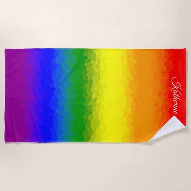 Serviette De Plage Nom de script mosaïque arc-en-ciel moderne  (Devant)