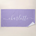 Serviette De Plage Nom de script tendance mignon Lavande personnalisé<br><div class="desc">Nom du script tendance mignon Serviette de plage personnalisée en Lavender Purple</div>