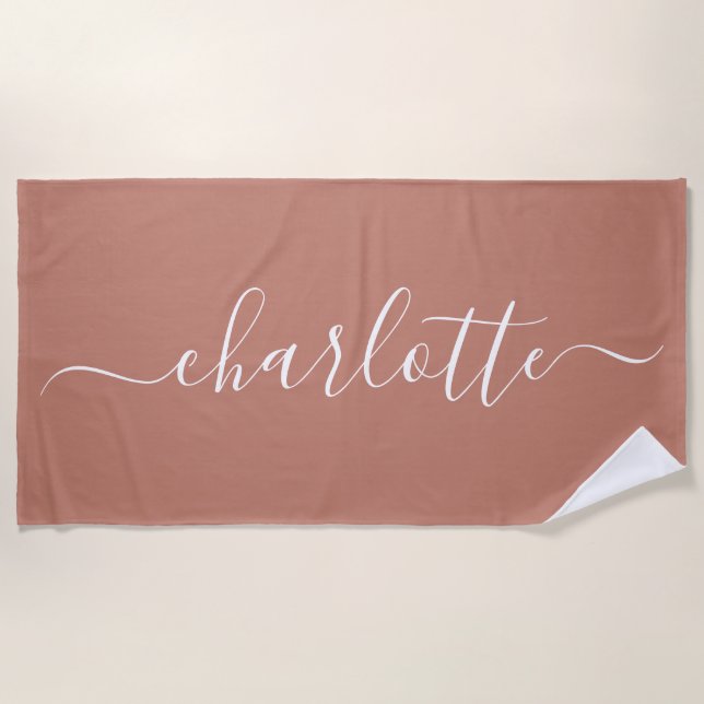 Serviette De Plage Nom de script tendance mignon personnalisé en terr (Devant)
