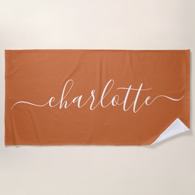 Serviette De Plage Nom de script tendance mignon personnalisé orange  (Devant)