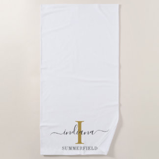 Serviette De Plage Nom de style minimaliste élégant en or gris