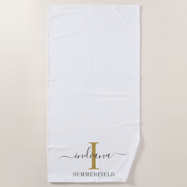 Serviette De Plage Nom de style minimaliste élégant en or gris (Devant)