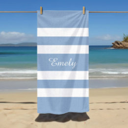 Serviette De Plage Nom des bandes bleues modernes