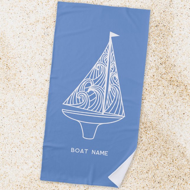 Serviette De Plage Nom du bateau à voile Nautique (Sailing boat nautical personalized boat name beach towel)